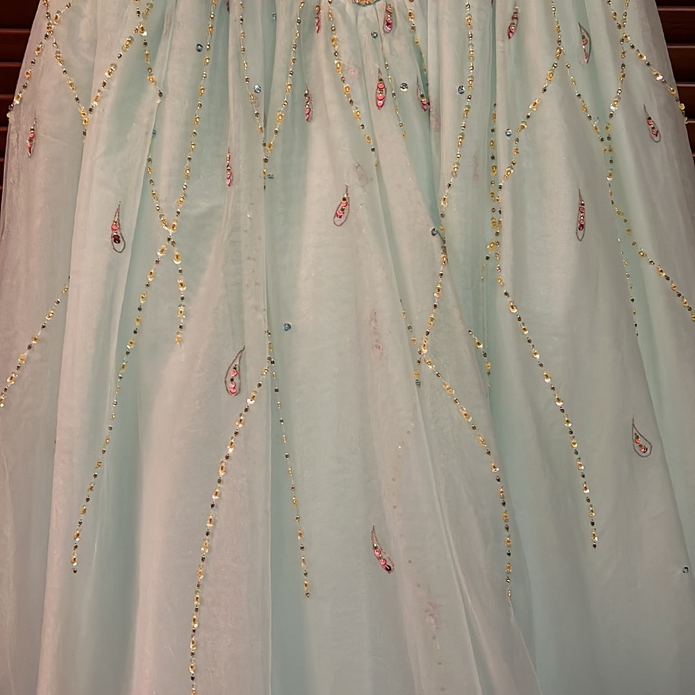 Precious Formals Ball Gown with Peacock Inspired Bodice Beading - Picture 3 of 7